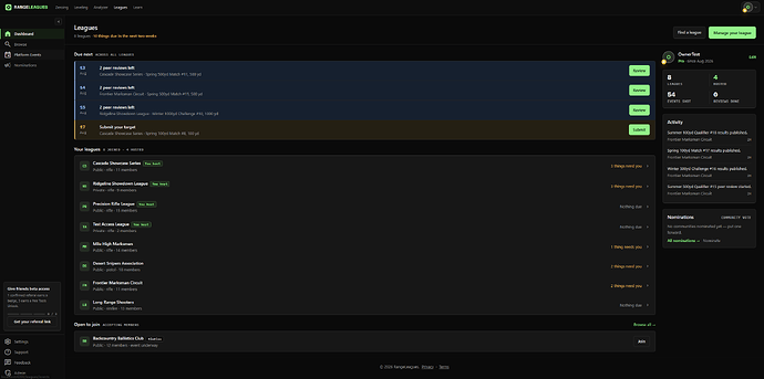 Leagues dashboard